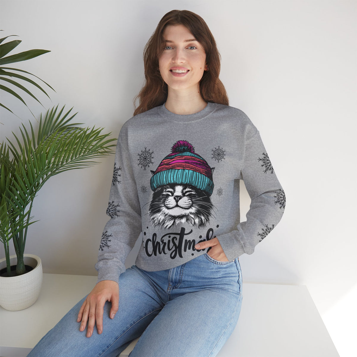 Happy Cat Sweatshirt (2 sided) - Rock Me Prints